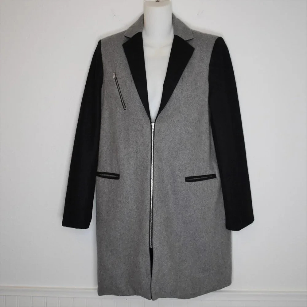 Asilio Coat Jacket Midi Colorblock Sz S Wool Preppy Academia Minimalist Neutral
